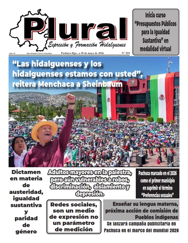Portada de PLURAL EDICIÓN 929- 30 MAY 2026