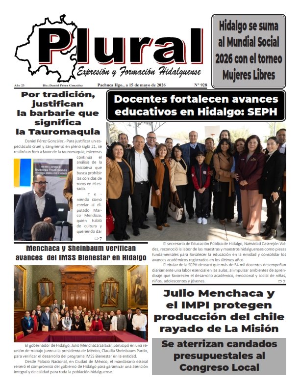 Portada de PLURAL EDICIÓN 928- 15 MAY 2026