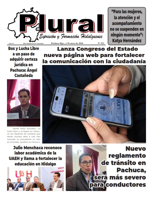 Portada de PLURAL EDICIÓN 921- 30 ENE 2026
