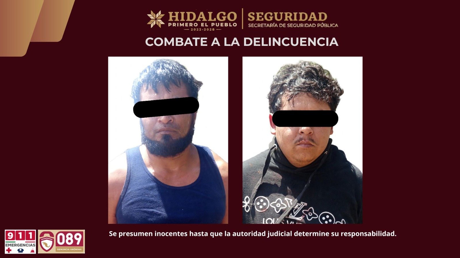 SSPH asegura a presuntos responsables de homicidio en Pachuca