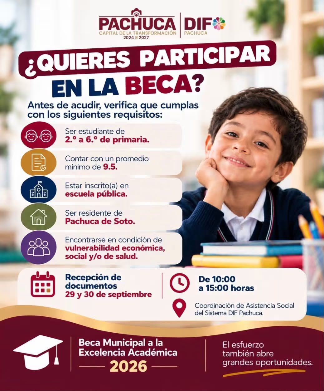 DIF Pachuca invita a familias a realizar el trámite de la Beca Municipal a la Excelencia Académica